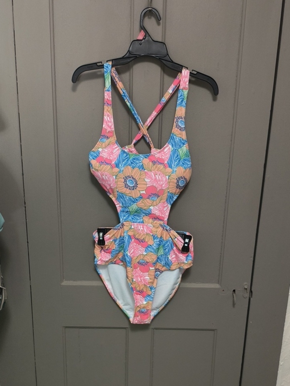 Juicy Couture Pink Blue Yellow Floral One-Piece Swimsuit